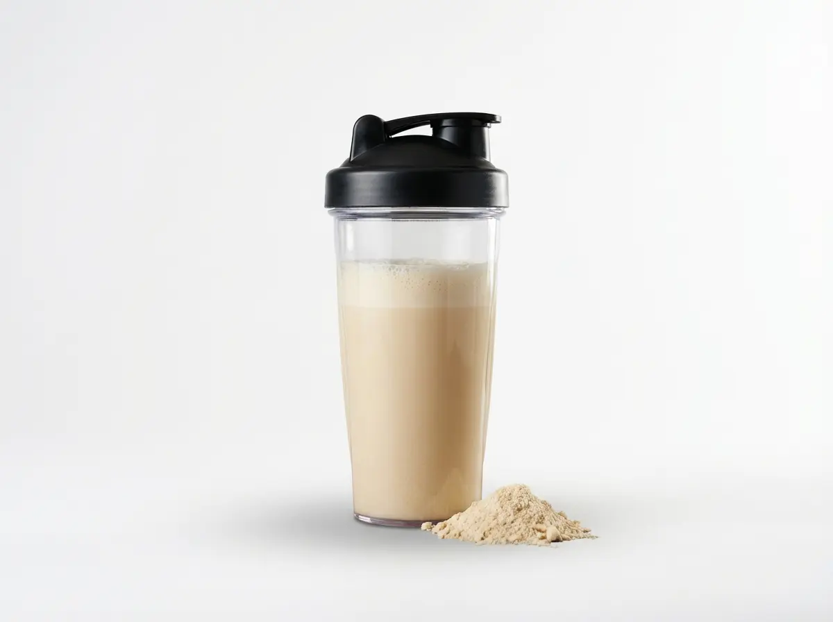 Bild von einem Shaker mit Complex Whey Proteinpulver.